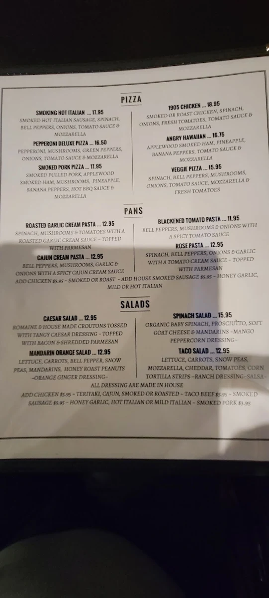 Menu, Pub 1905