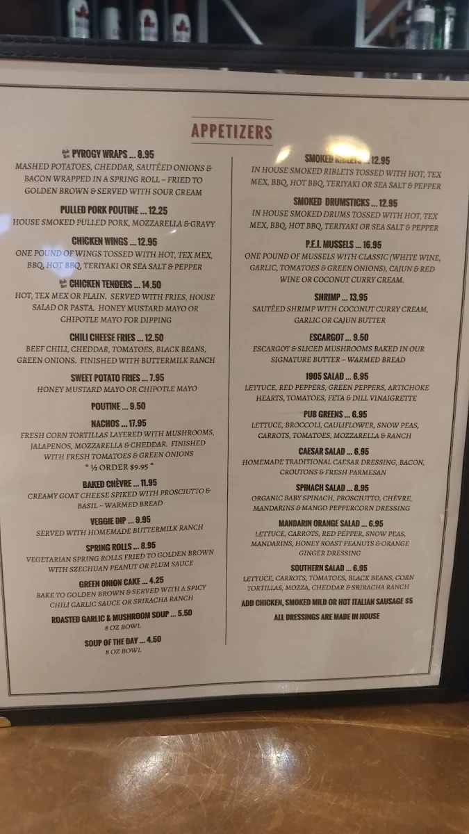 Menu, Pub 1905