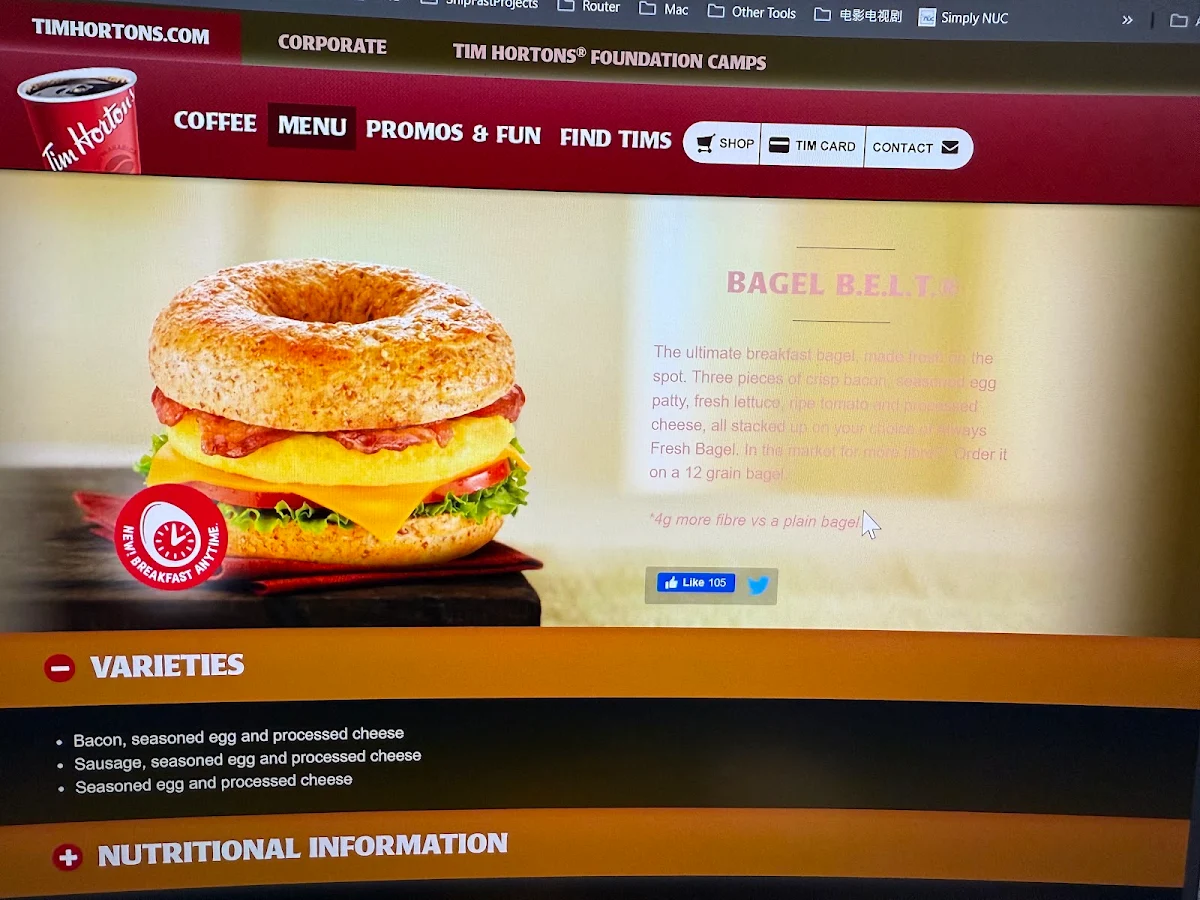 Menu, Tim Hortons