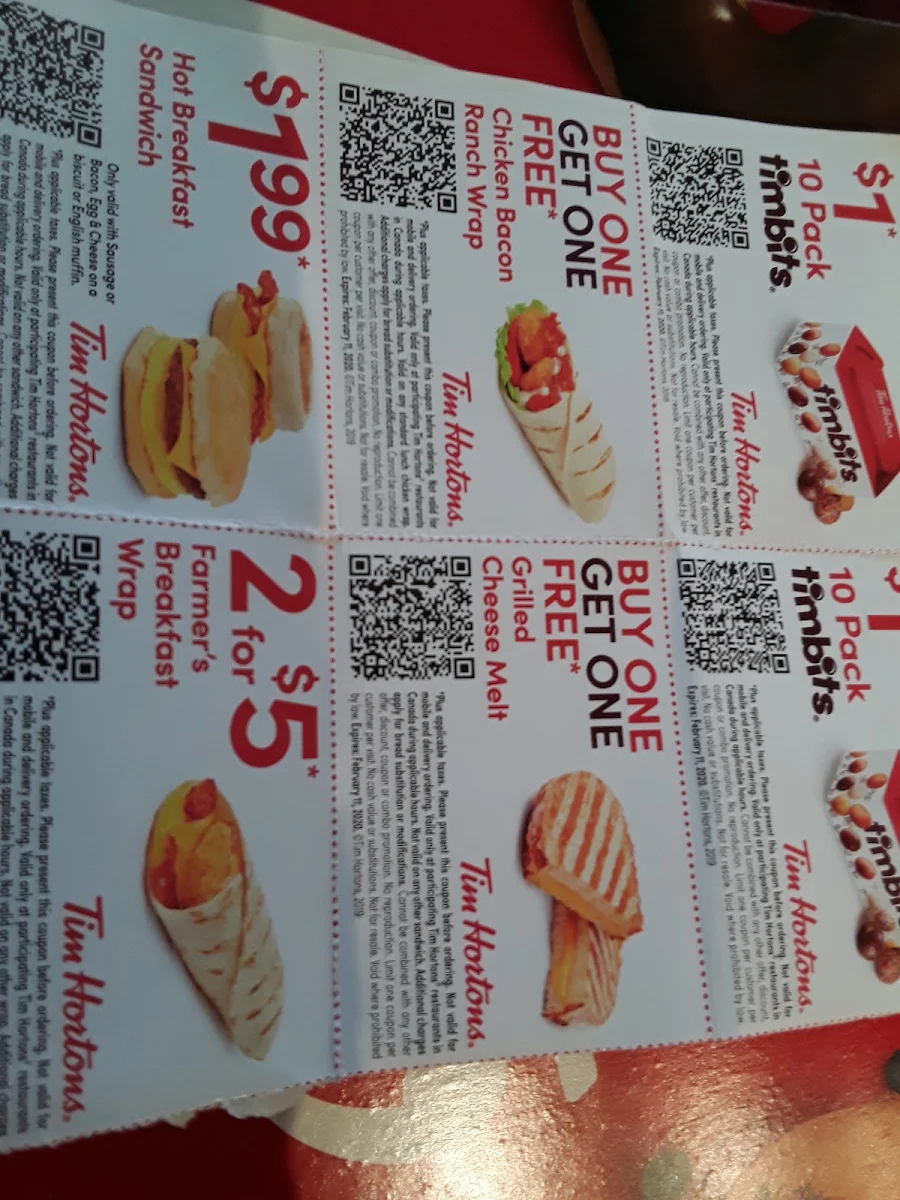 Menu, Tim Hortons