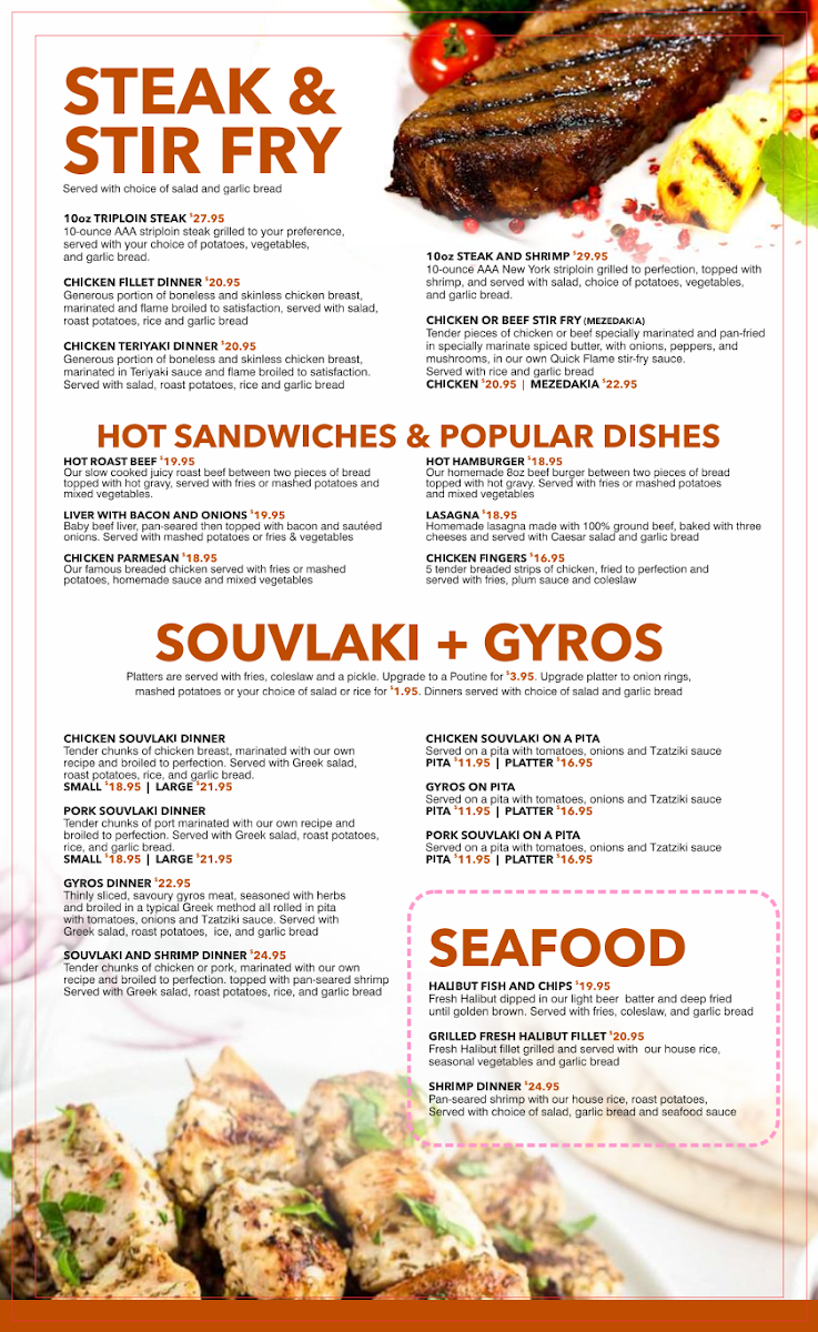 Menu, Mr A's Quick Flame Restaurant