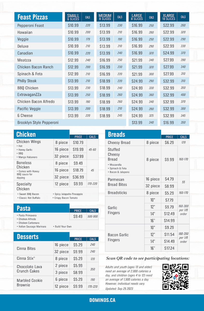 Menu, Domino's Pizza