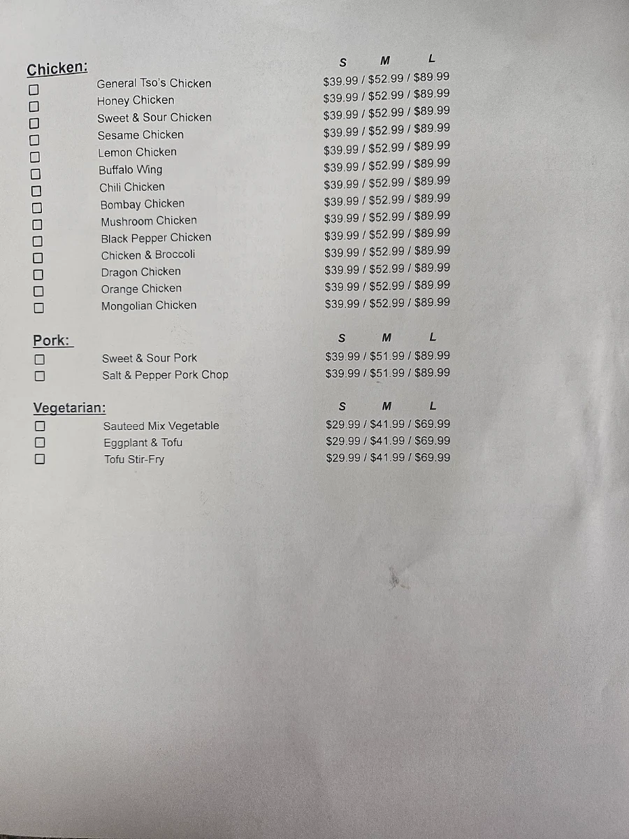 Menu, WOK STOP