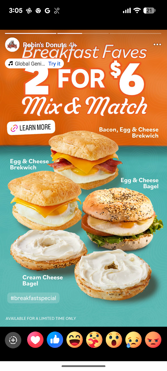 Menu, Robin's Donuts
