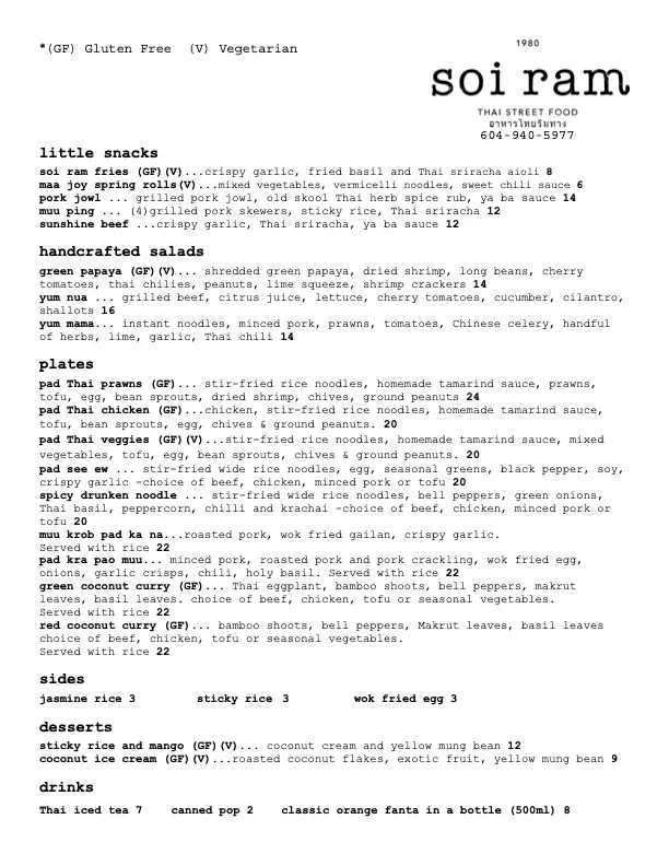 Menu, Soi ram
