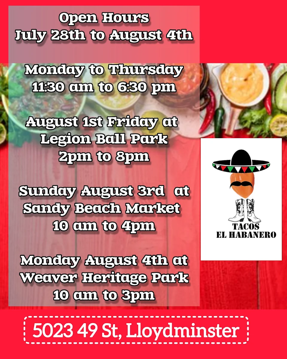 Menu, Tacos El Habanero Food Truck