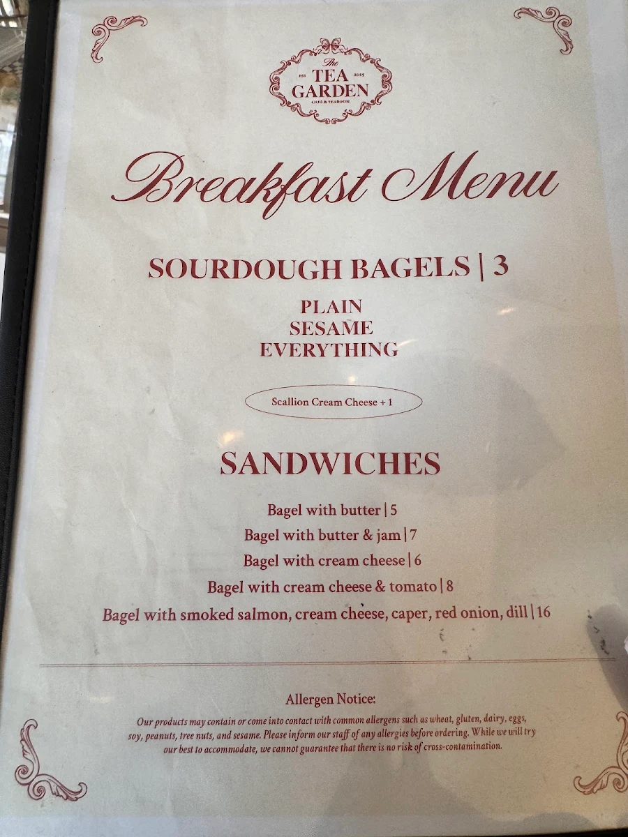 Menu, The Tea Garden Bakery Cafe & Tearoom