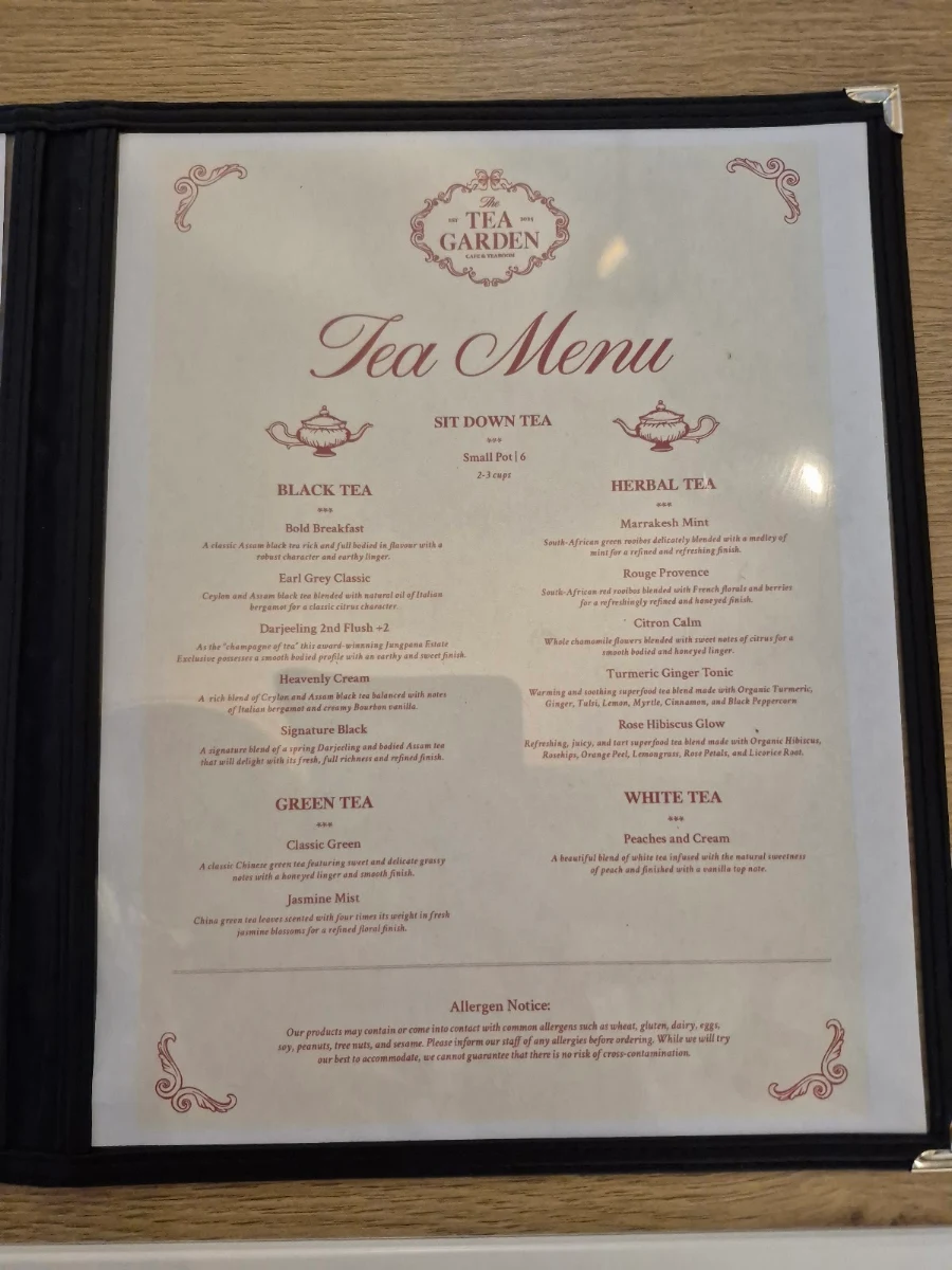 Menu, The Tea Garden Bakery Cafe & Tearoom