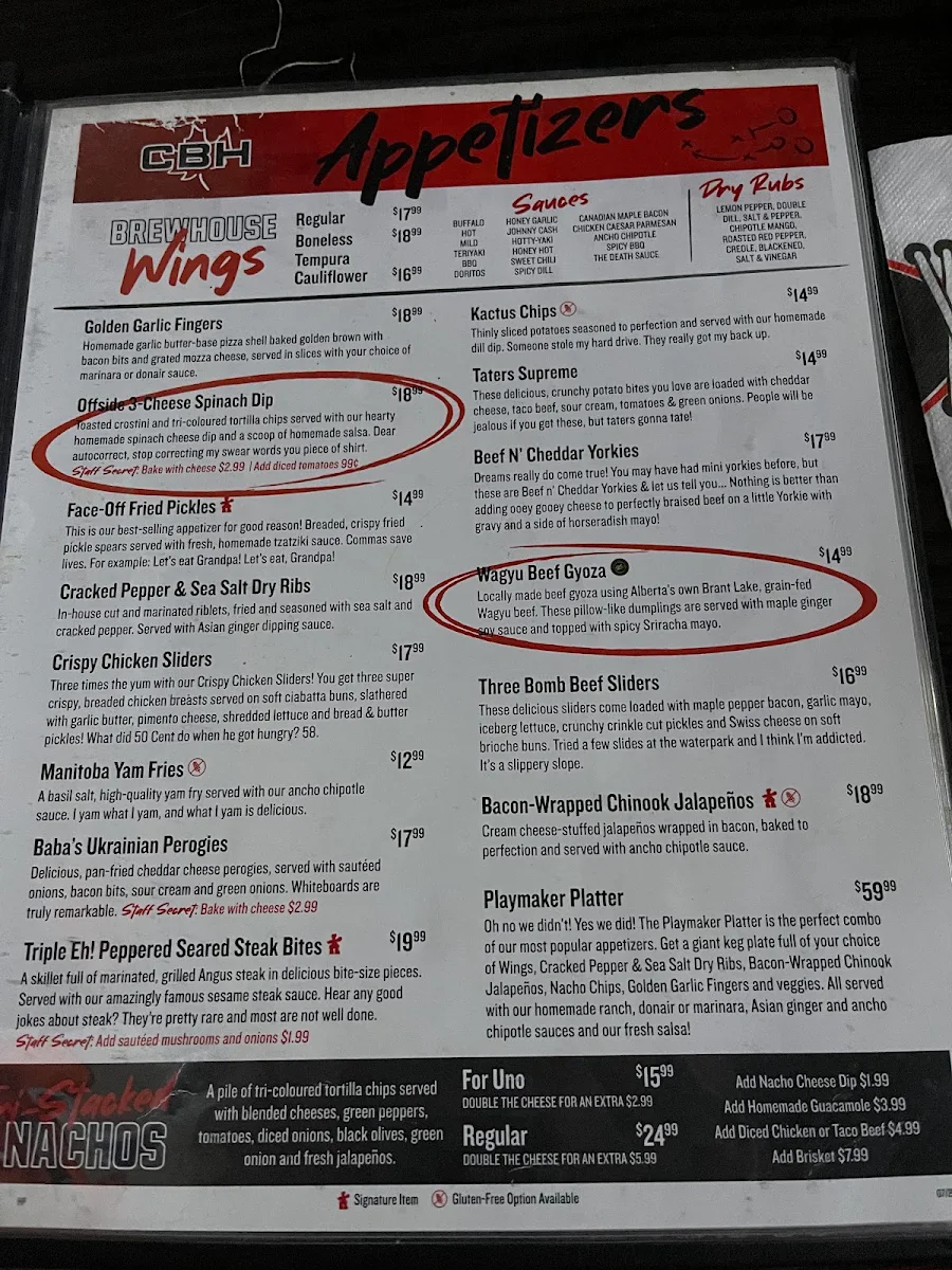 Menu, The Canadian Brewhouse & Grill (Prince George)