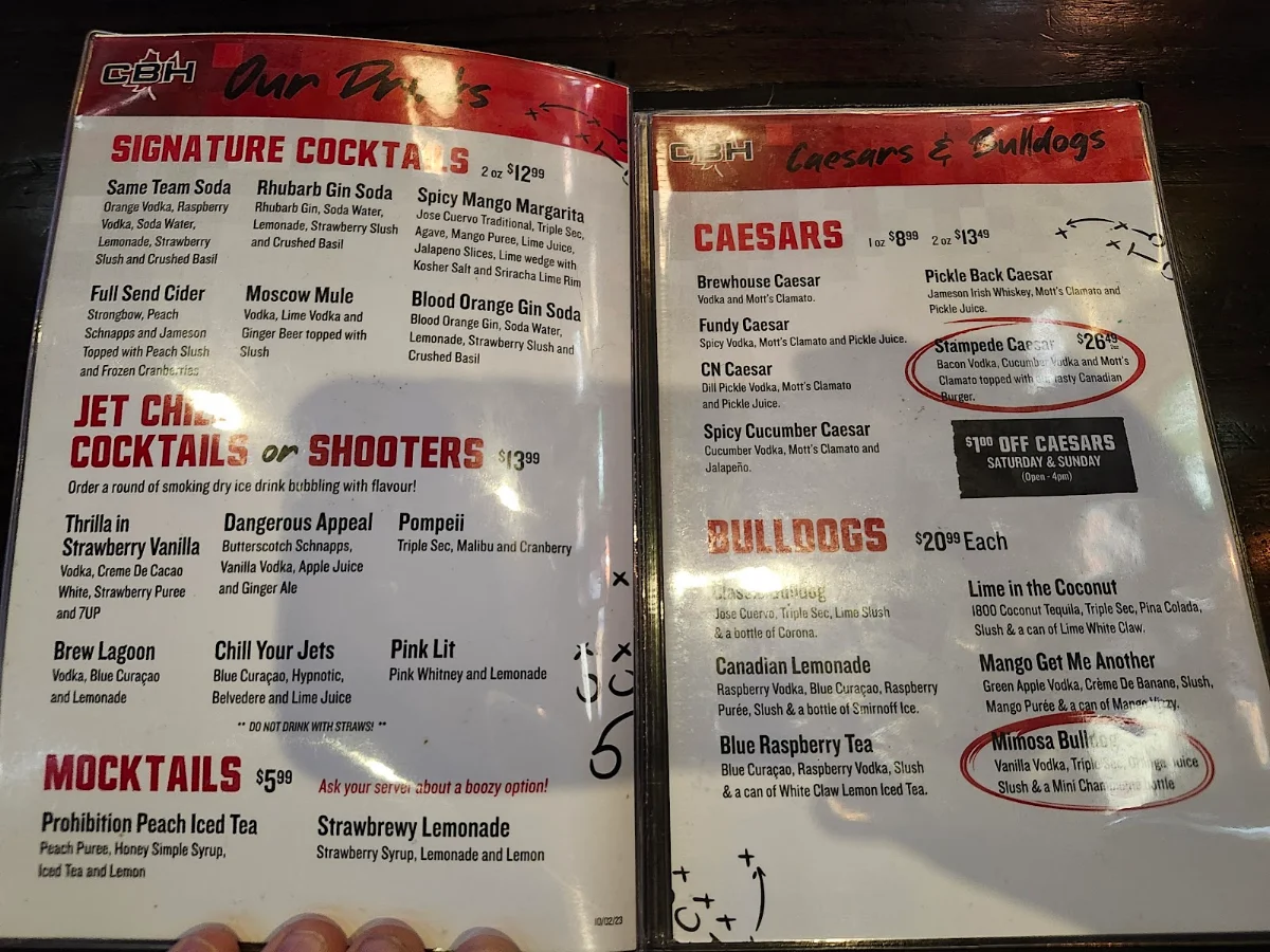 Menu, The Canadian Brewhouse & Grill (Prince George)