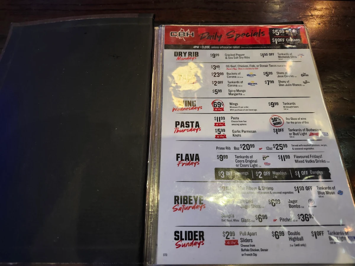 Menu, The Canadian Brewhouse & Grill (Prince George)