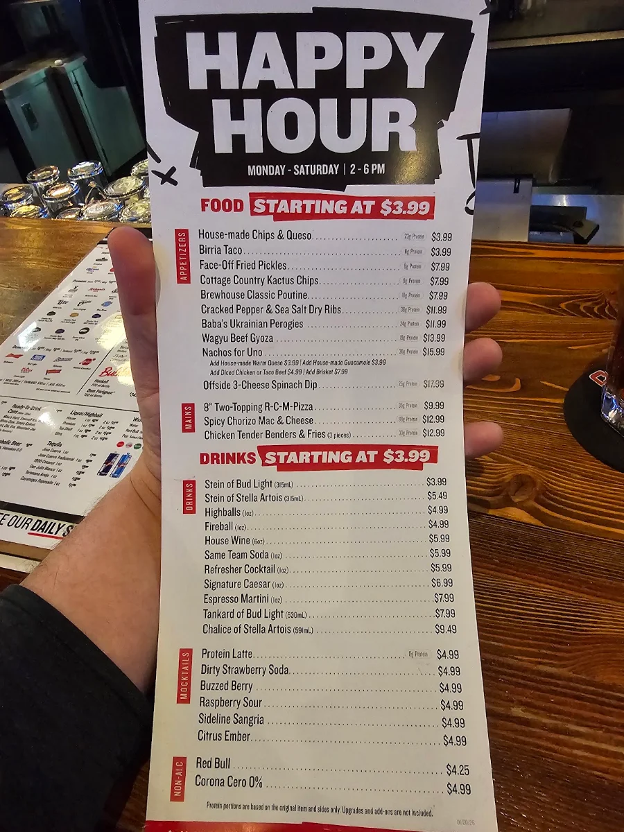 Menu, The Canadian Brewhouse & Grill (Prince George)
