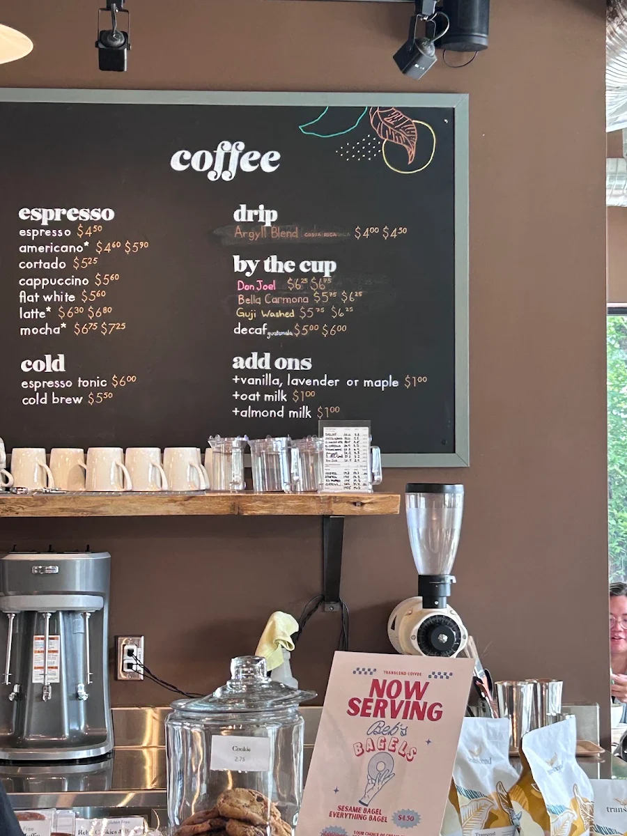 Menu, Transcend Coffee 124th Street
