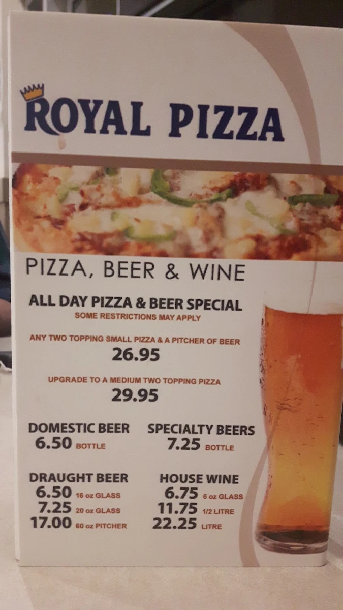 Menu, Royal Pizza Newcastle