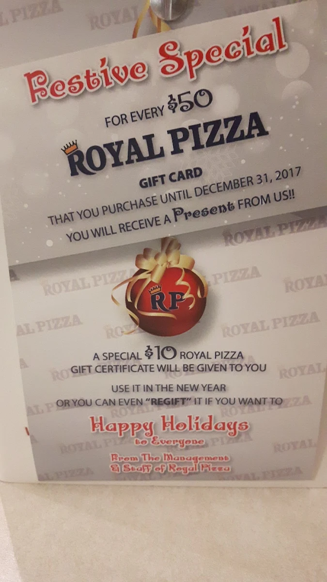Menu, Royal Pizza Newcastle
