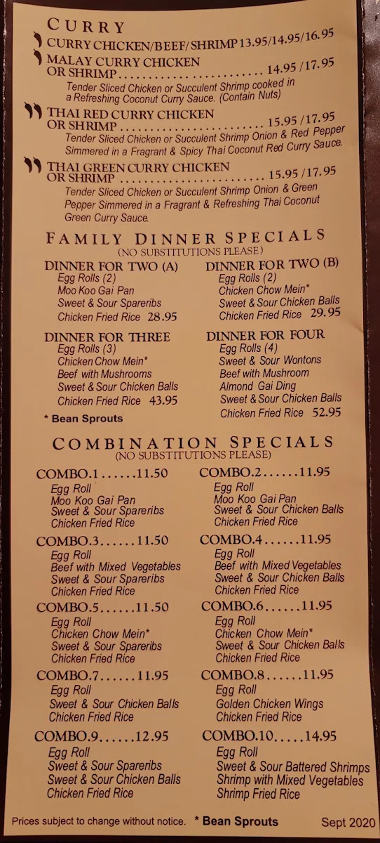Menu, Paul Wong Fine Chinese Cuisine