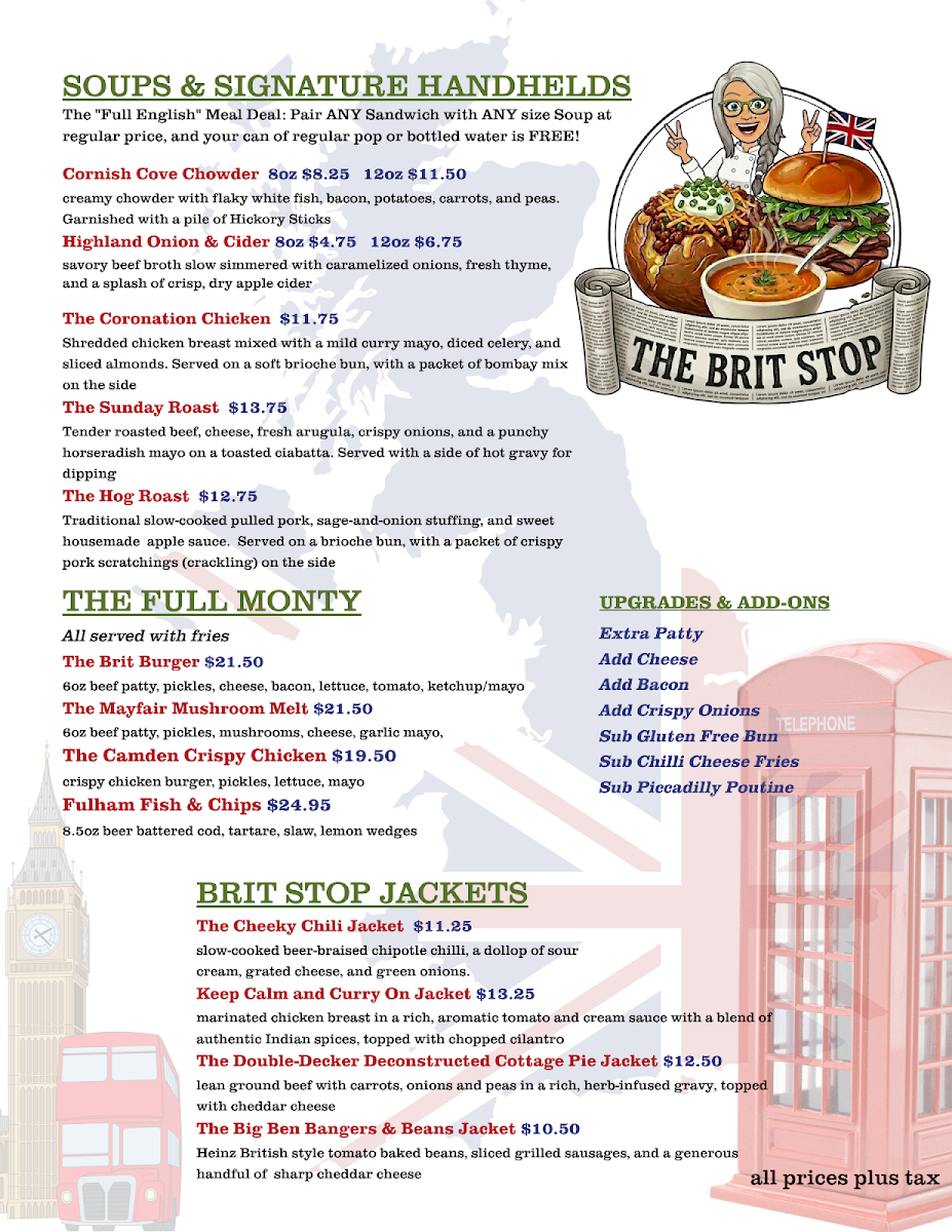 Menu, The Brit Stop