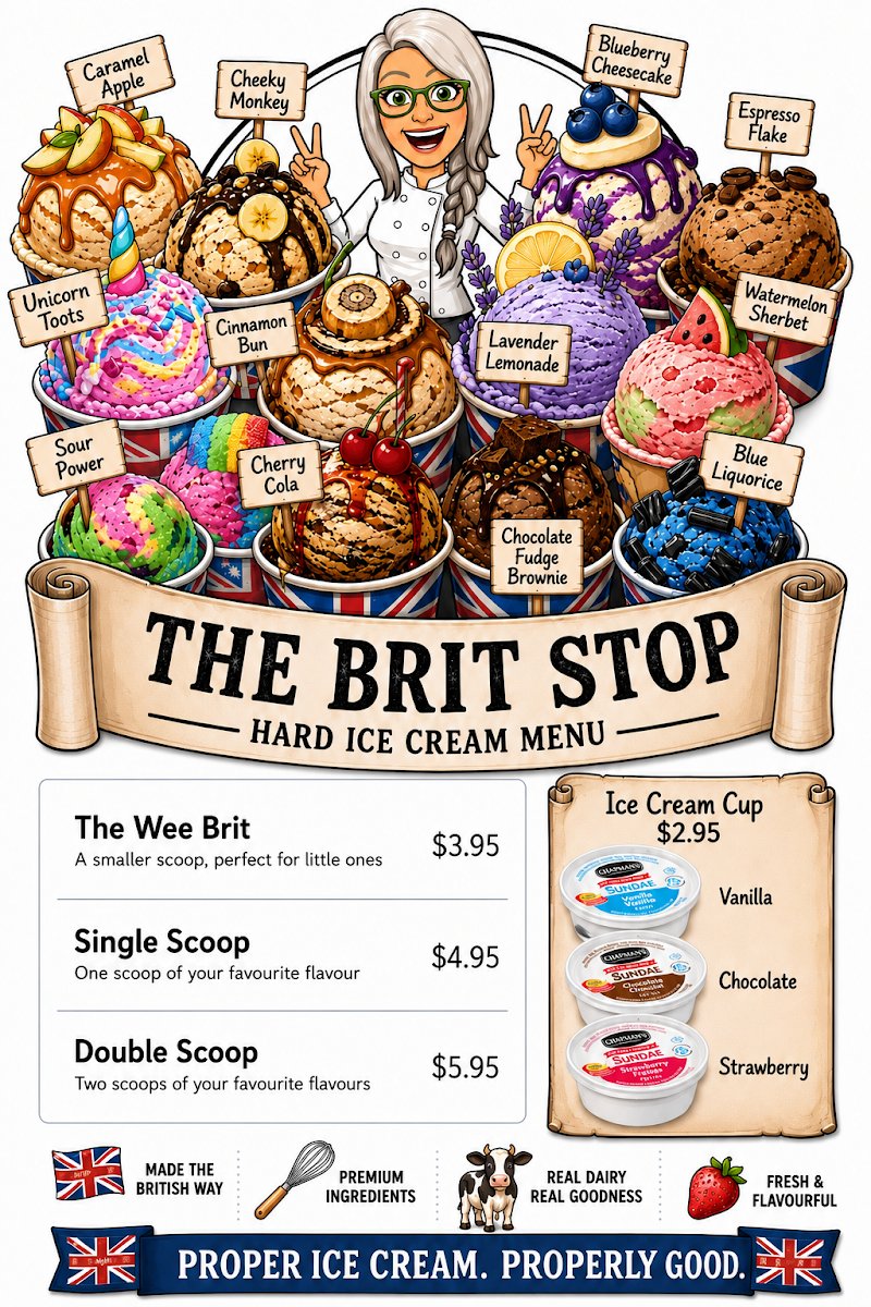 Menu, The Brit Stop