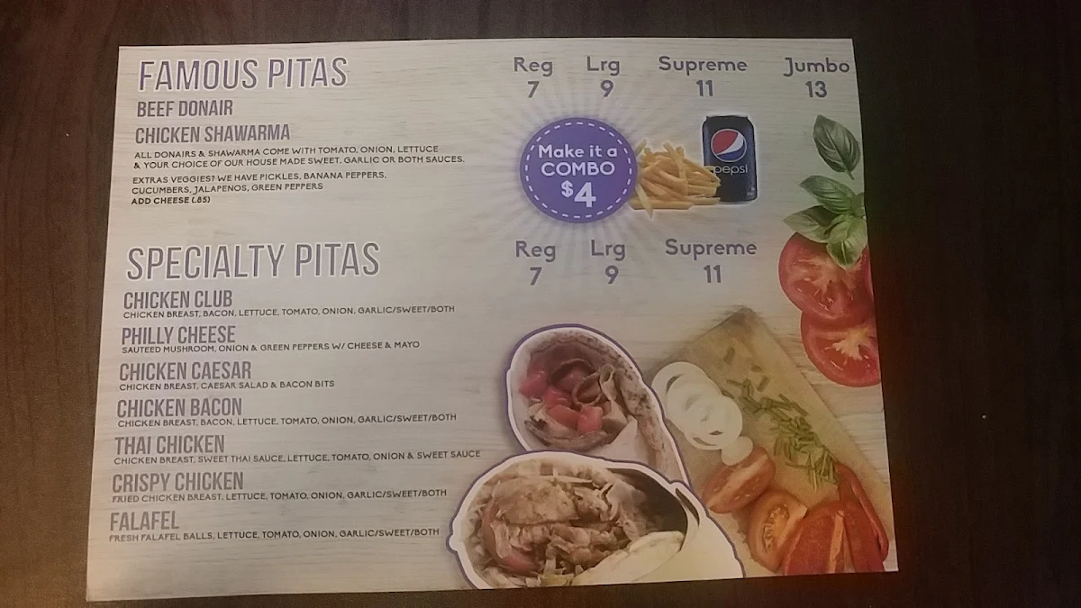 Menu, Cleopatras Famous Donair & Pita
