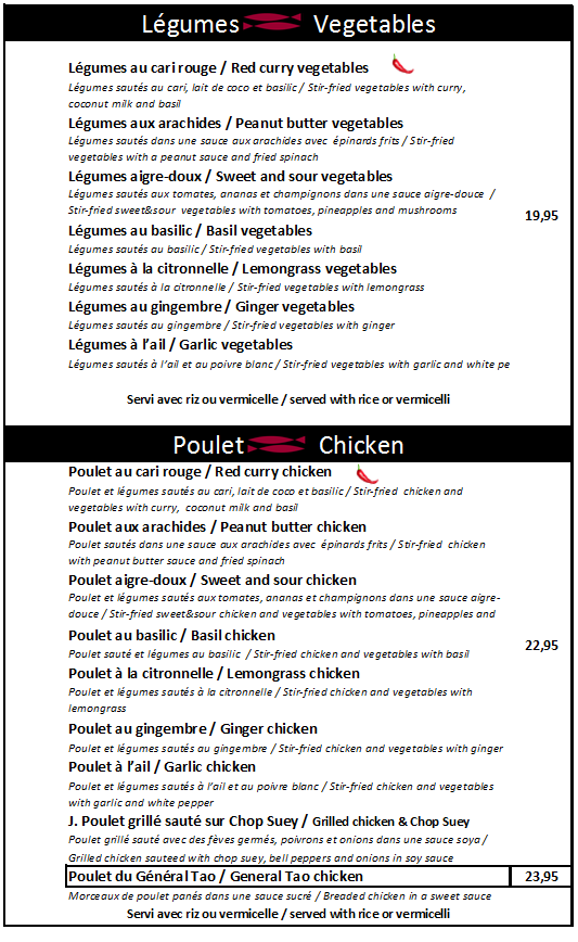 Menu, Restaurant Bato Thai