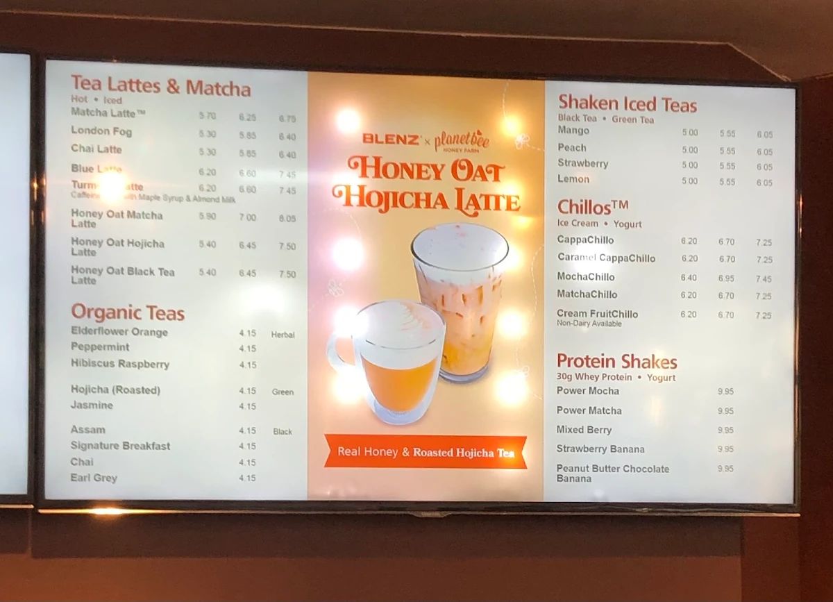 Menu, Blenz Coffee