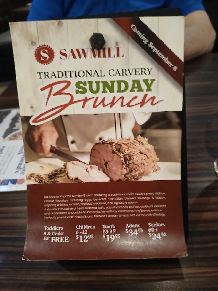 Menu, Sawmill Prime Rib & Steak House Leduc