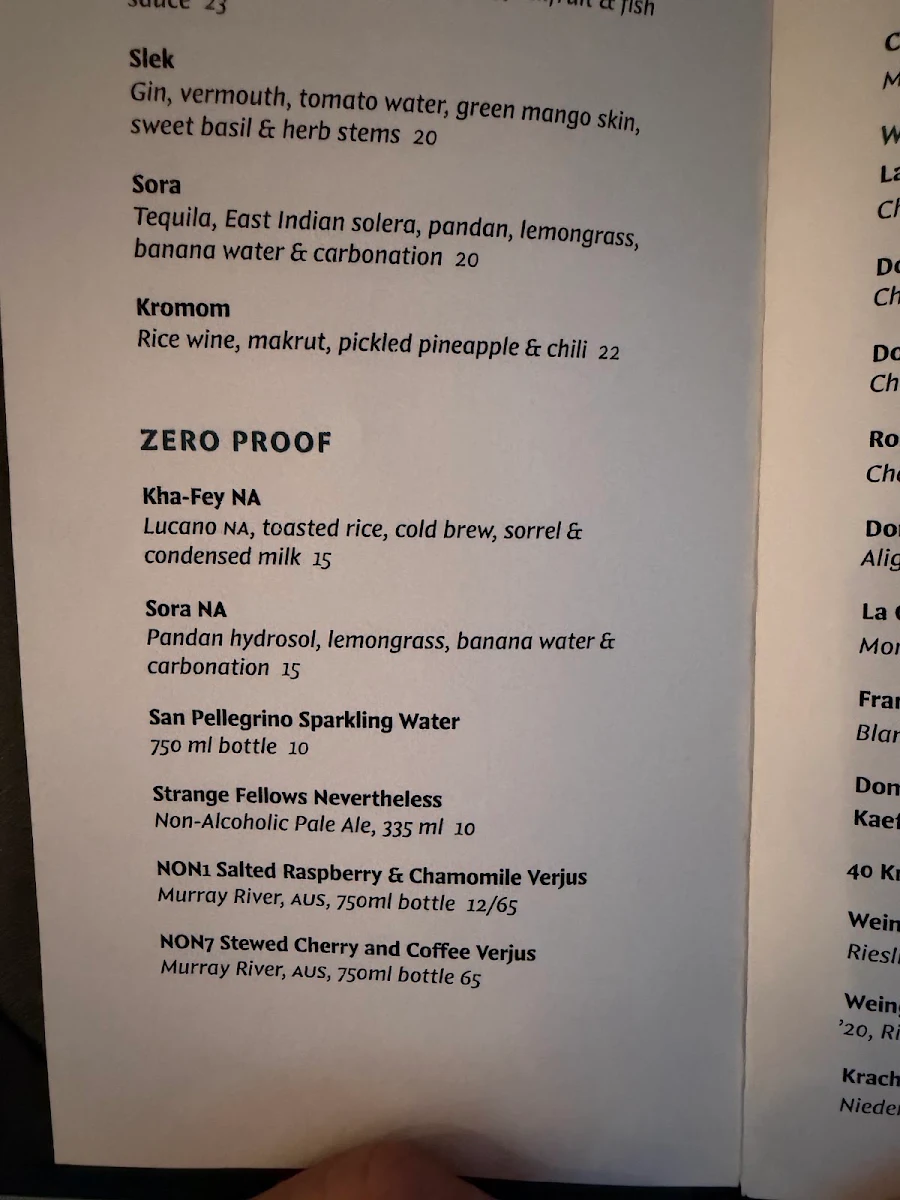 Menu, Touk Contemporary Cambodian
