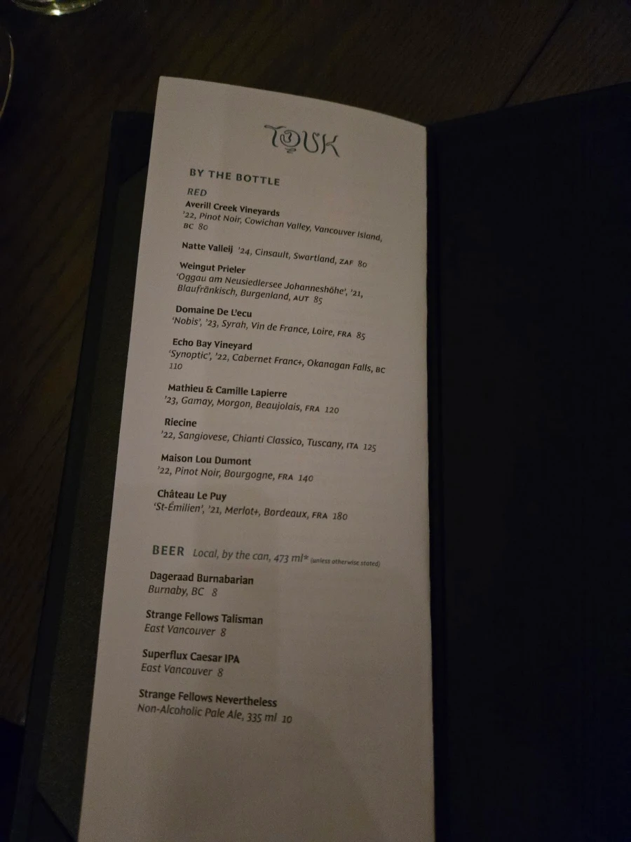 Menu, Touk Contemporary Cambodian