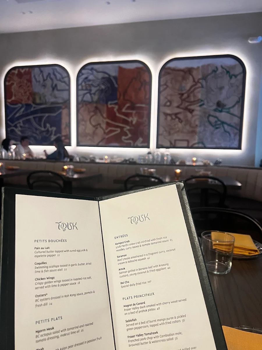 Menu, Touk Contemporary Cambodian