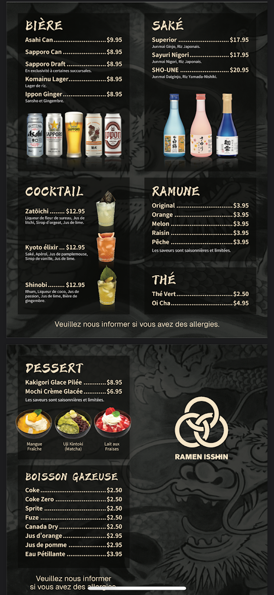Menu, Ramen Isshin
