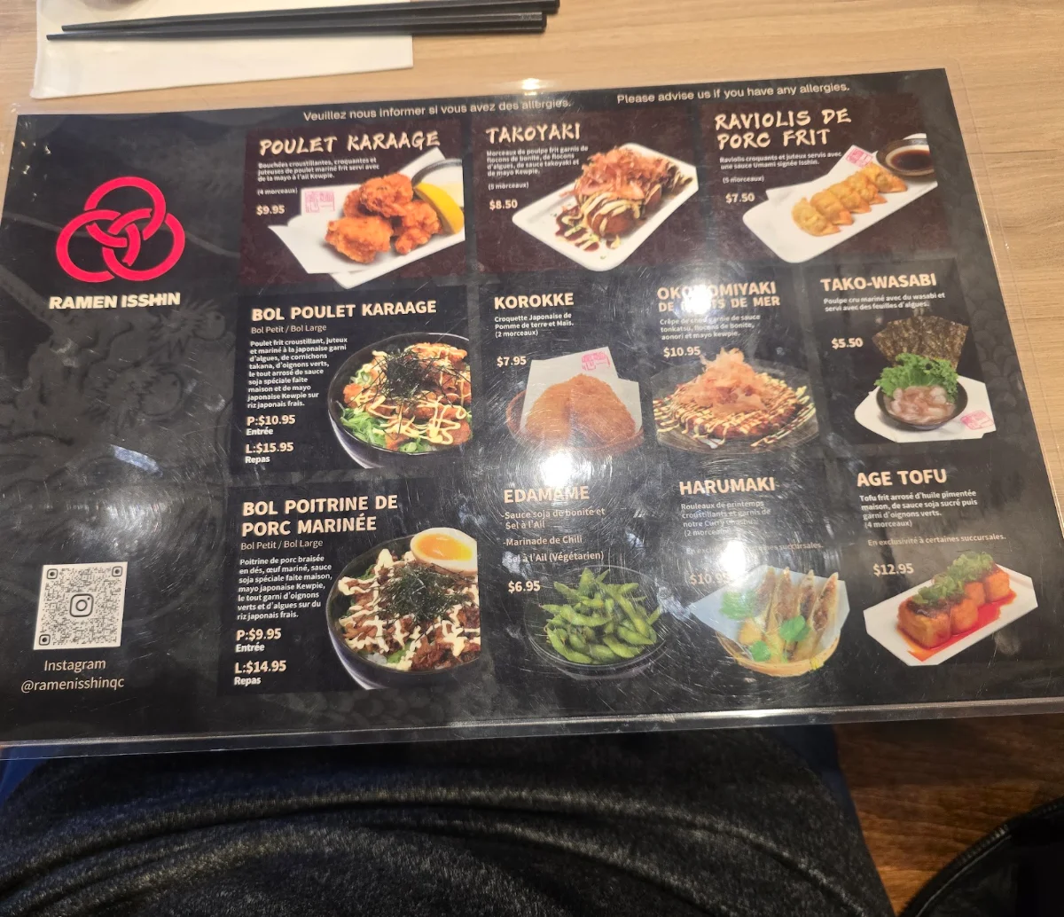 Menu, Ramen Isshin