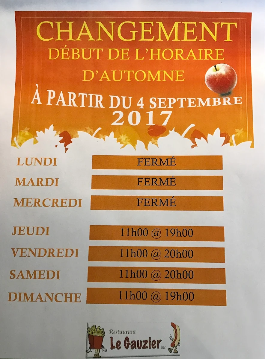 Menu, Restaurant le Gauzier Inc