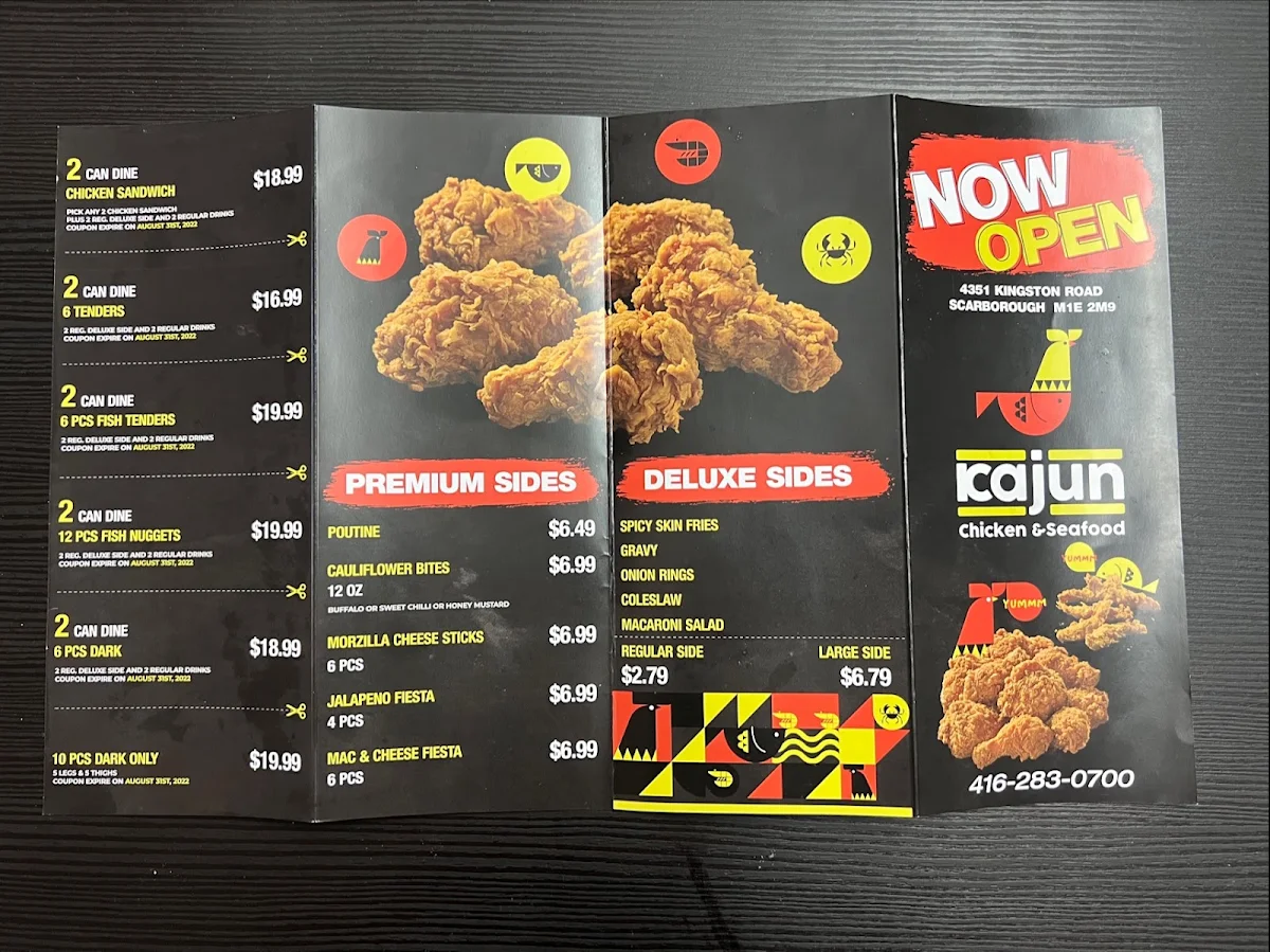 Menu, Kajun Chicken & Seafood - Scarborough