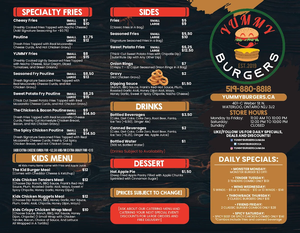 Menu, YUMMY Burgers