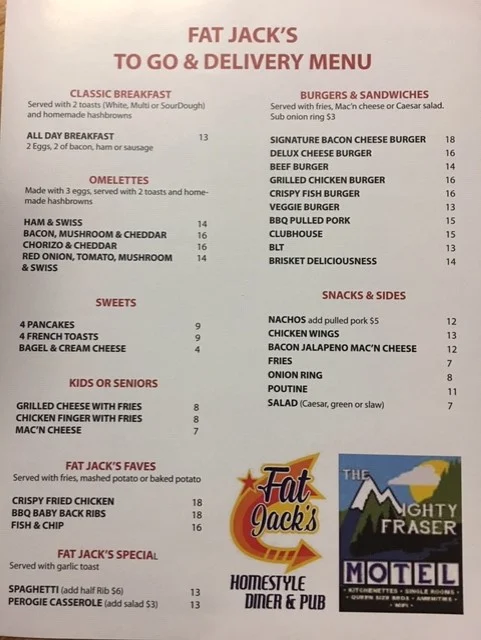 Menu, Fat Jack's Diner & Pub