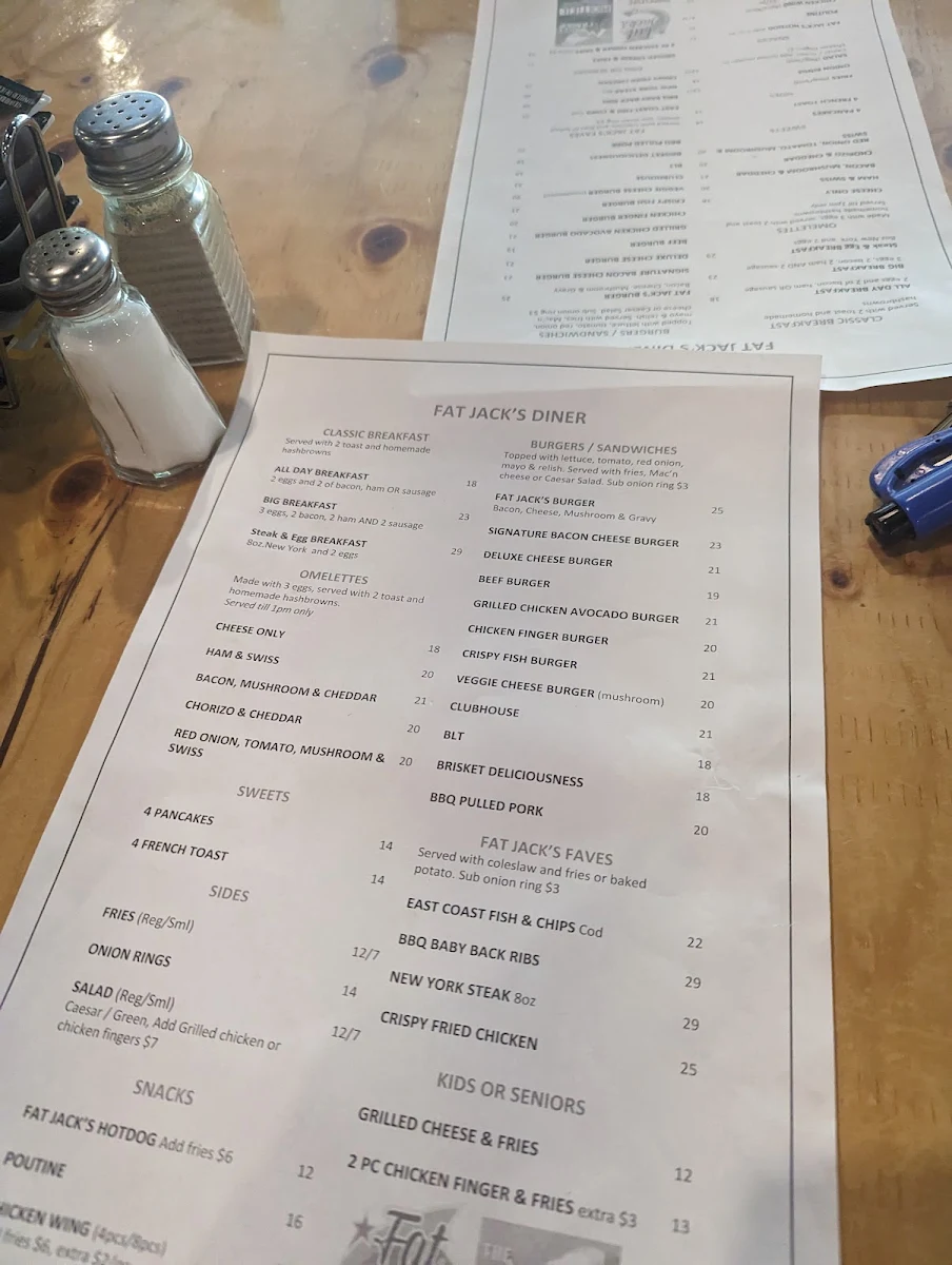 Menu, Fat Jack's Diner & Pub