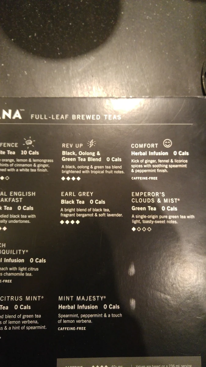 Menu, Starbucks Coffee Company
