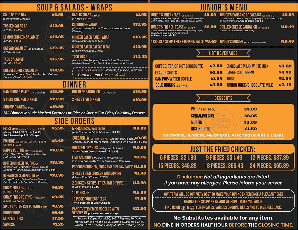 Menu, The Happy Plate Rathwell