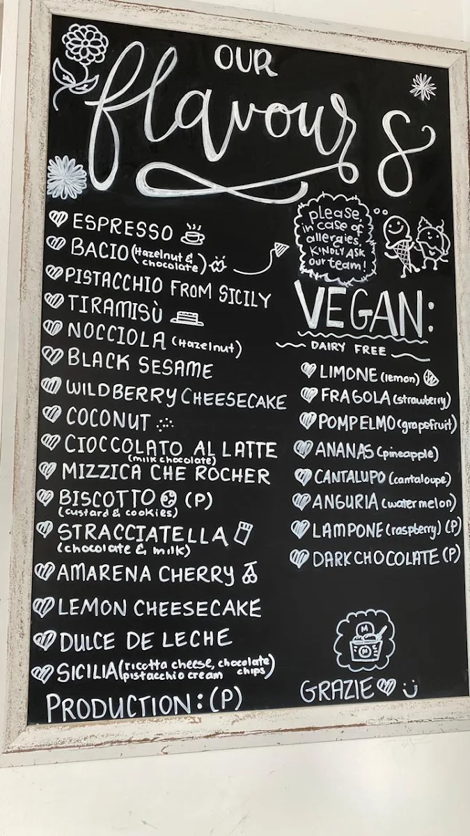 Menu, Mizzica Gelateria & Cafe