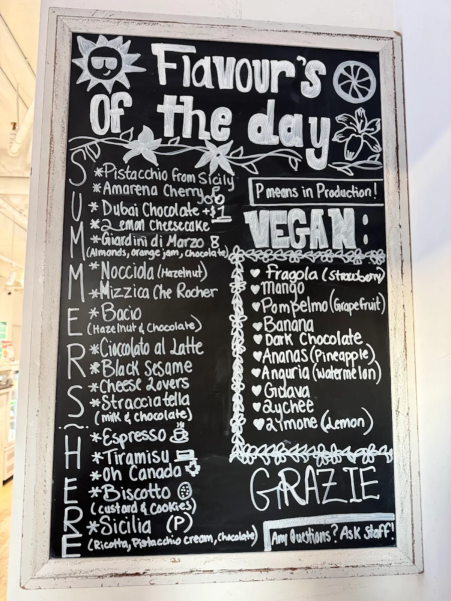 Menu, Mizzica Gelateria & Cafe