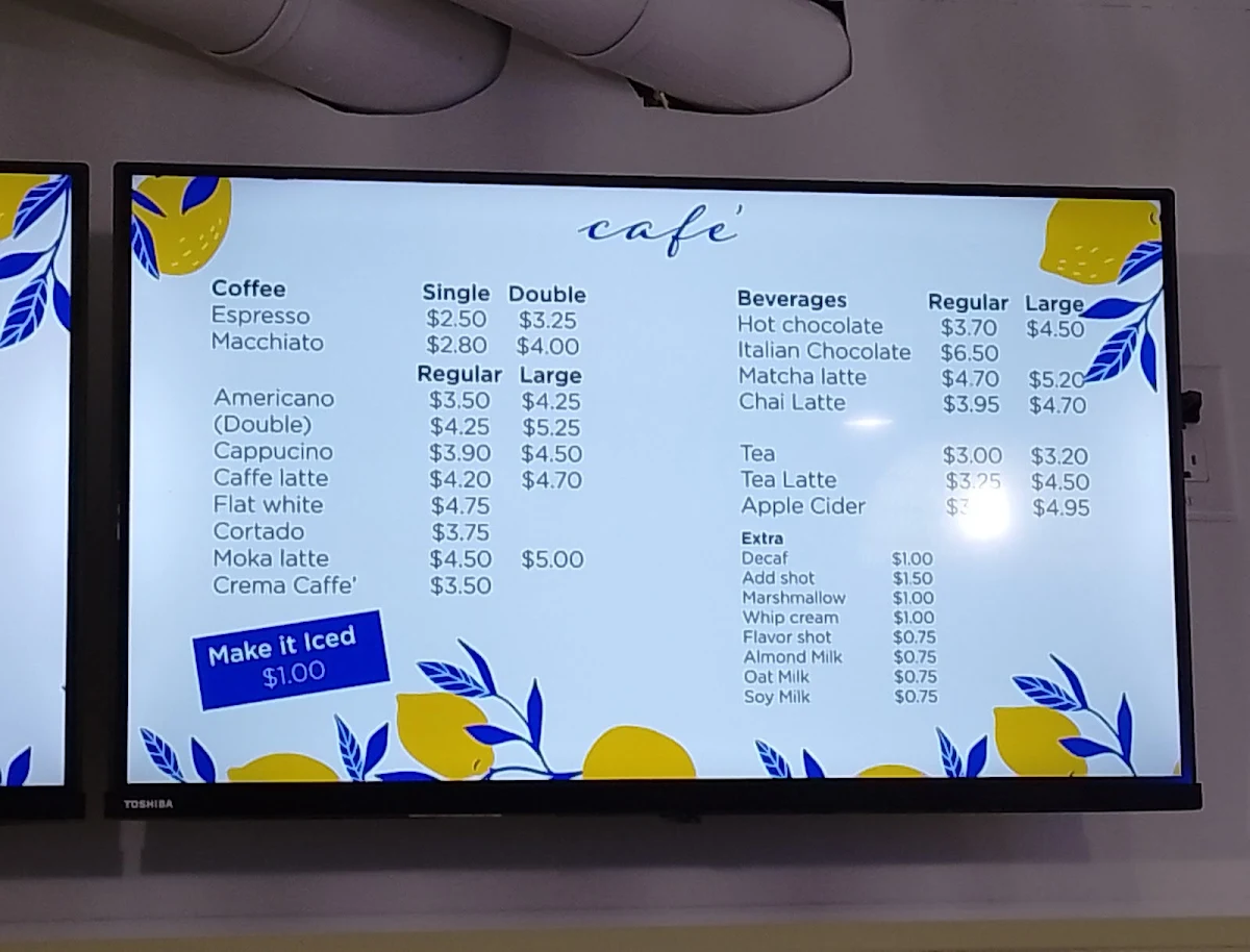 Menu, Mizzica Gelateria & Cafe