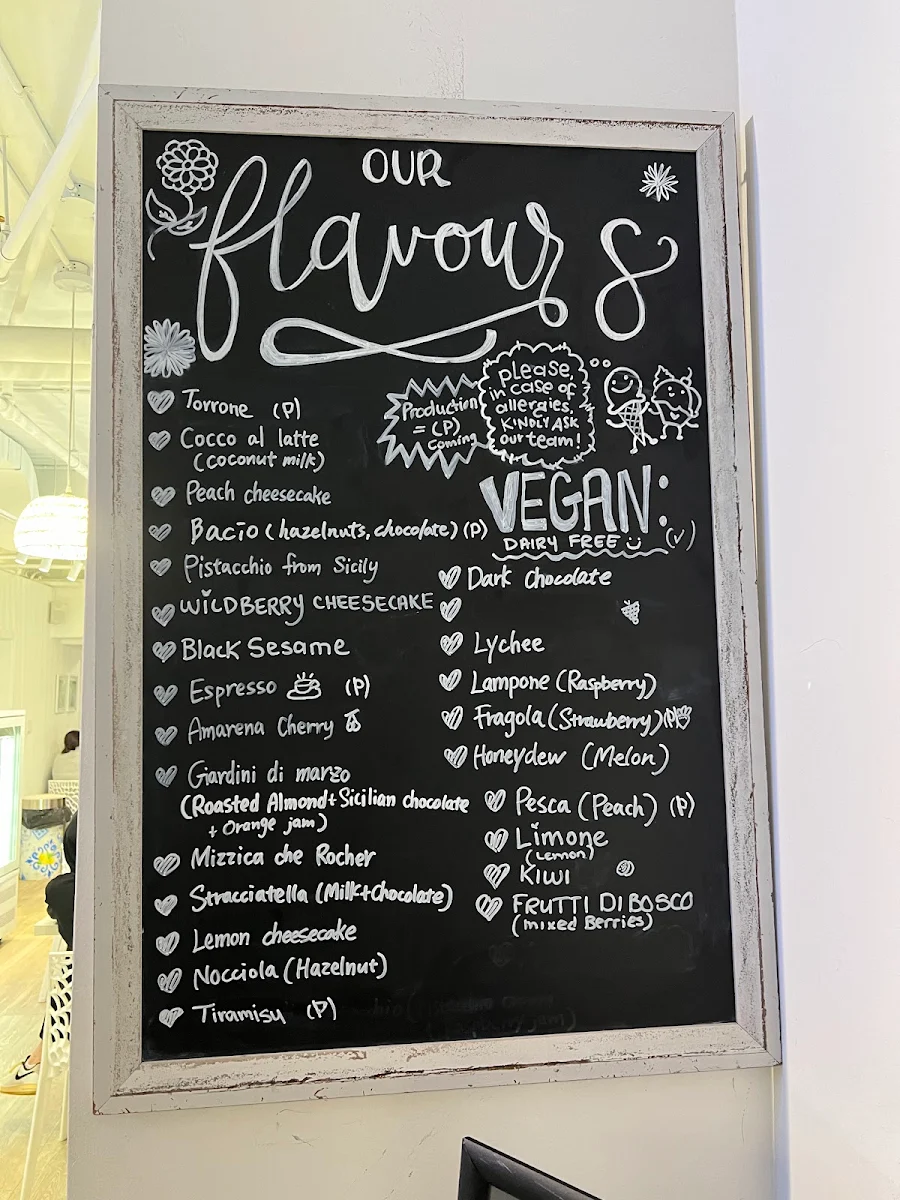 Menu, Mizzica Gelateria & Cafe