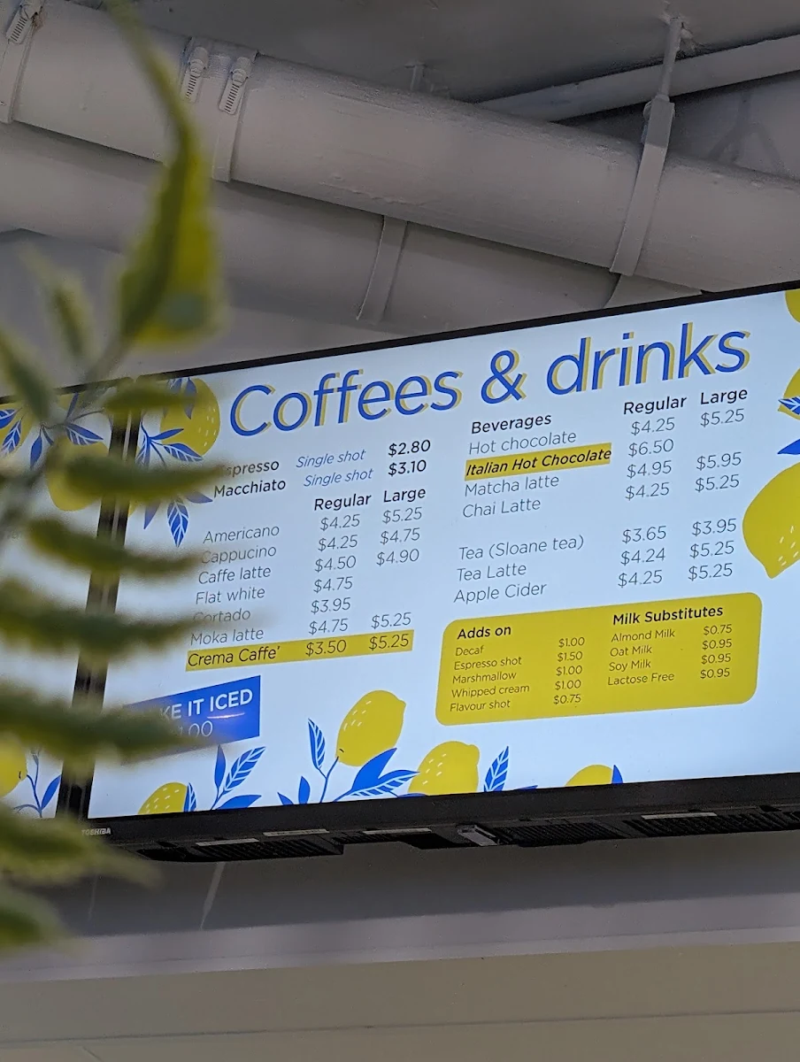 Menu, Mizzica Gelateria & Cafe