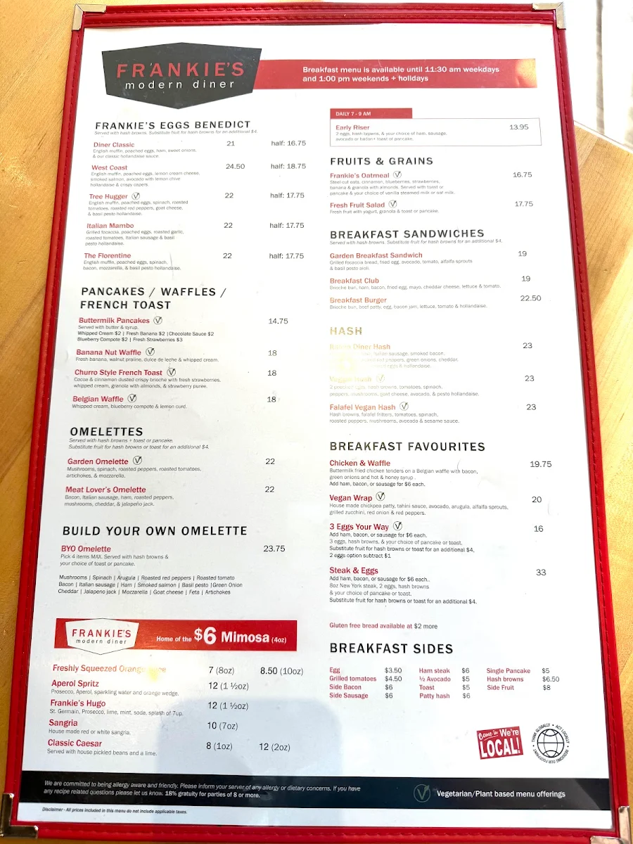 Menu, Frankie's Modern Diner