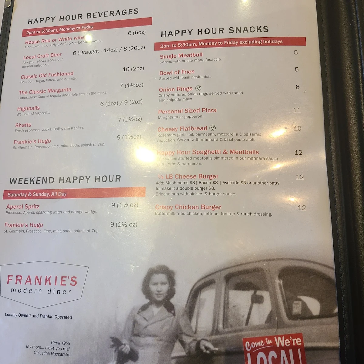 Menu, Frankie's Modern Diner
