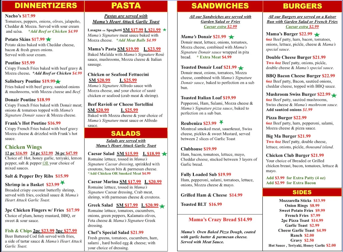 Menu, Mama's Restaurant Okotoks