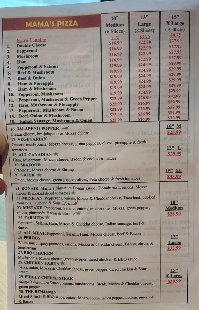 Menu, Mama's Restaurant Okotoks