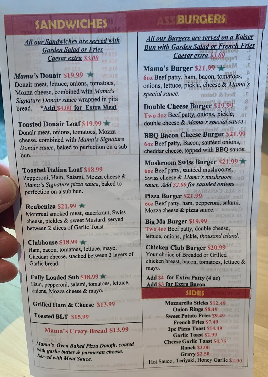 Menu, Mama's Restaurant Okotoks