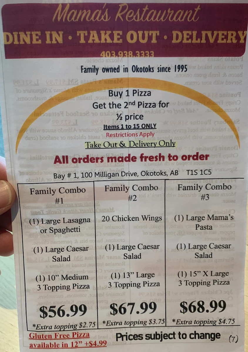 Menu, Mama's Restaurant Okotoks