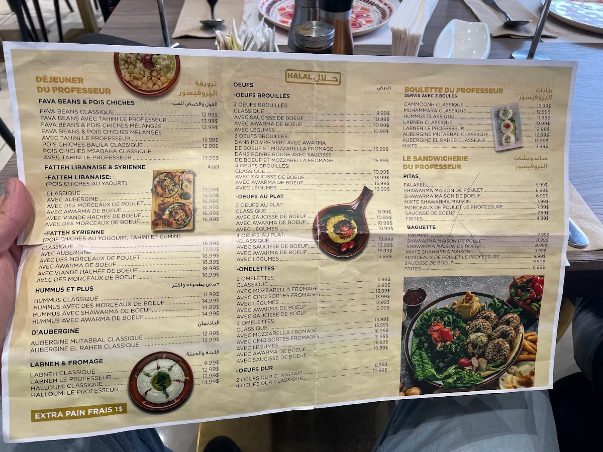 Menu, Restaurant Le Professeur